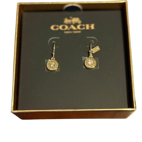Coach Open Circle Stone Yellow Gold Dangle Earring F56417 & Gift Box NWT VHTF - Picture 3 of 11